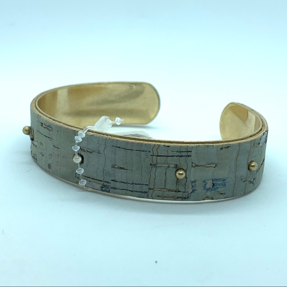 Goldtone Studded Gray Cork Cuff Bracelet